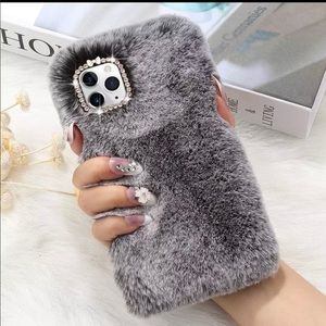 Women Grey case For iPhone 12 Pro Max With Fluffy Fur Phone Case And Soft Cover